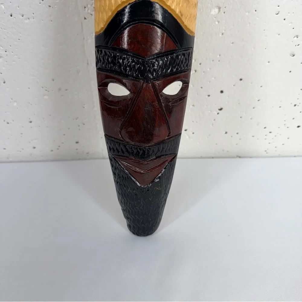 Hand Carved African Jamaican Tribal Fish Warrior Mask Hanging Wall Art 19”